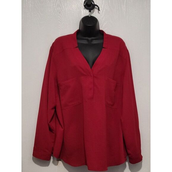 Nine West Blouse Women Sz 3XL Red Plus Size Festive‎ Active Button Workwear - Picture 1 of 9